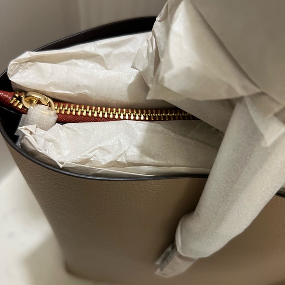 Coach Brown Leather Tote with Gold Accents color / taupe oxblood - Picture 9 of 16